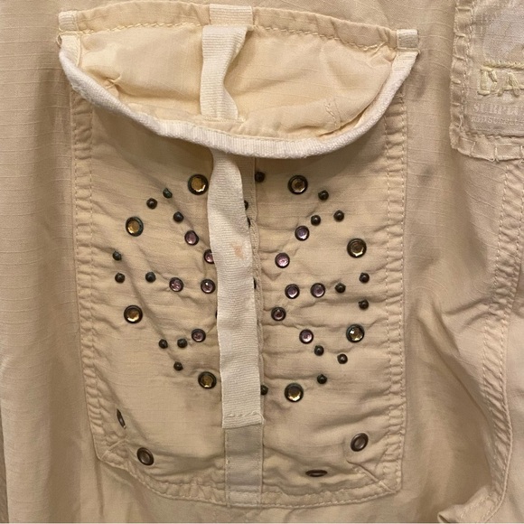 Vintage DA-NANG Light Yellow Y2K Graphic Embellished Cargo Pants Size Medium - Picture 9 of 14